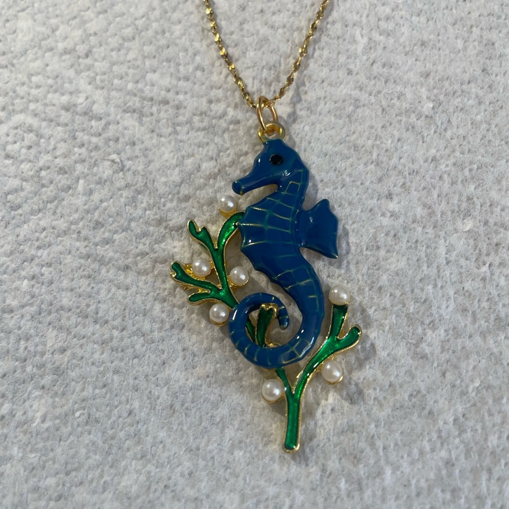 Blue and Green Seahorse Pendant Necklace